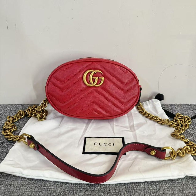Gucci GG Marmont Red Leather Belt Bum Bag - Preloved