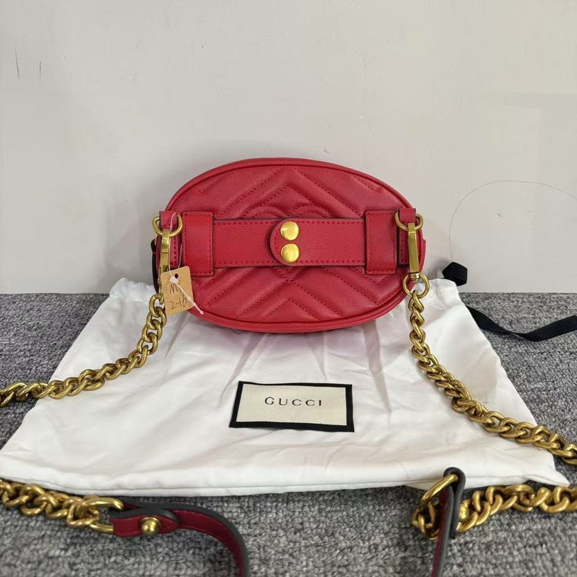 Gucci GG Marmont Red Leather Belt Bum Bag - Preloved