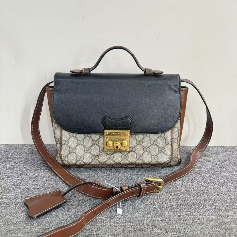 Gucci Preloved Padlock Bag Black/Brown GG Canvas Shoulder Bag