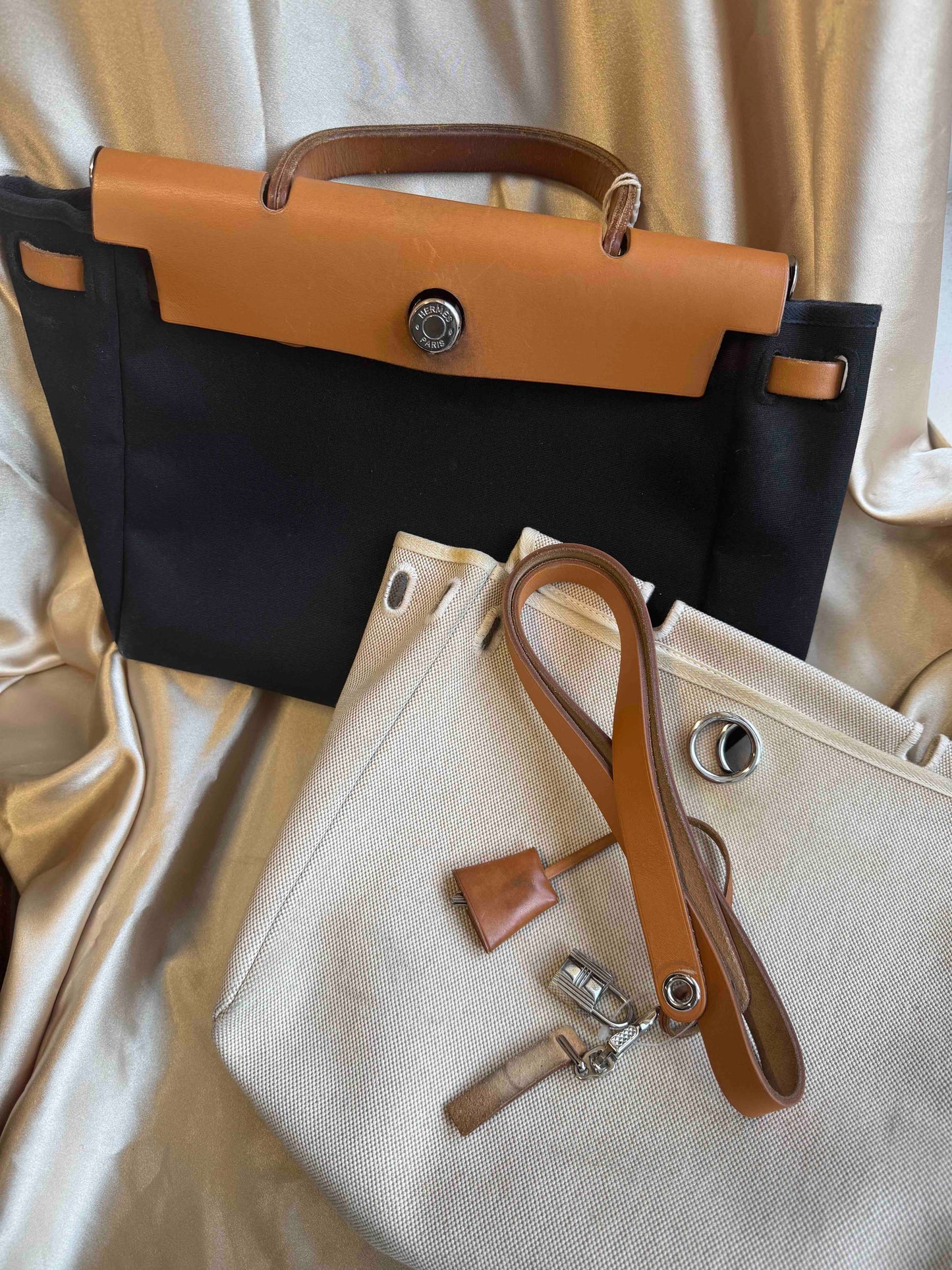 Hermes Herbag Zip 31 Black Canvas Top Handle Bag