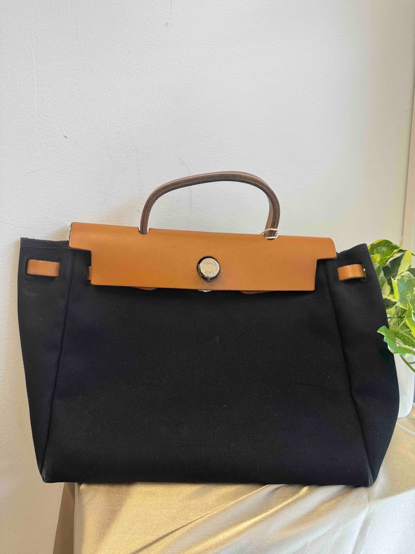 Hermes Herbag Zip 31 Black Canvas Top Handle Bag