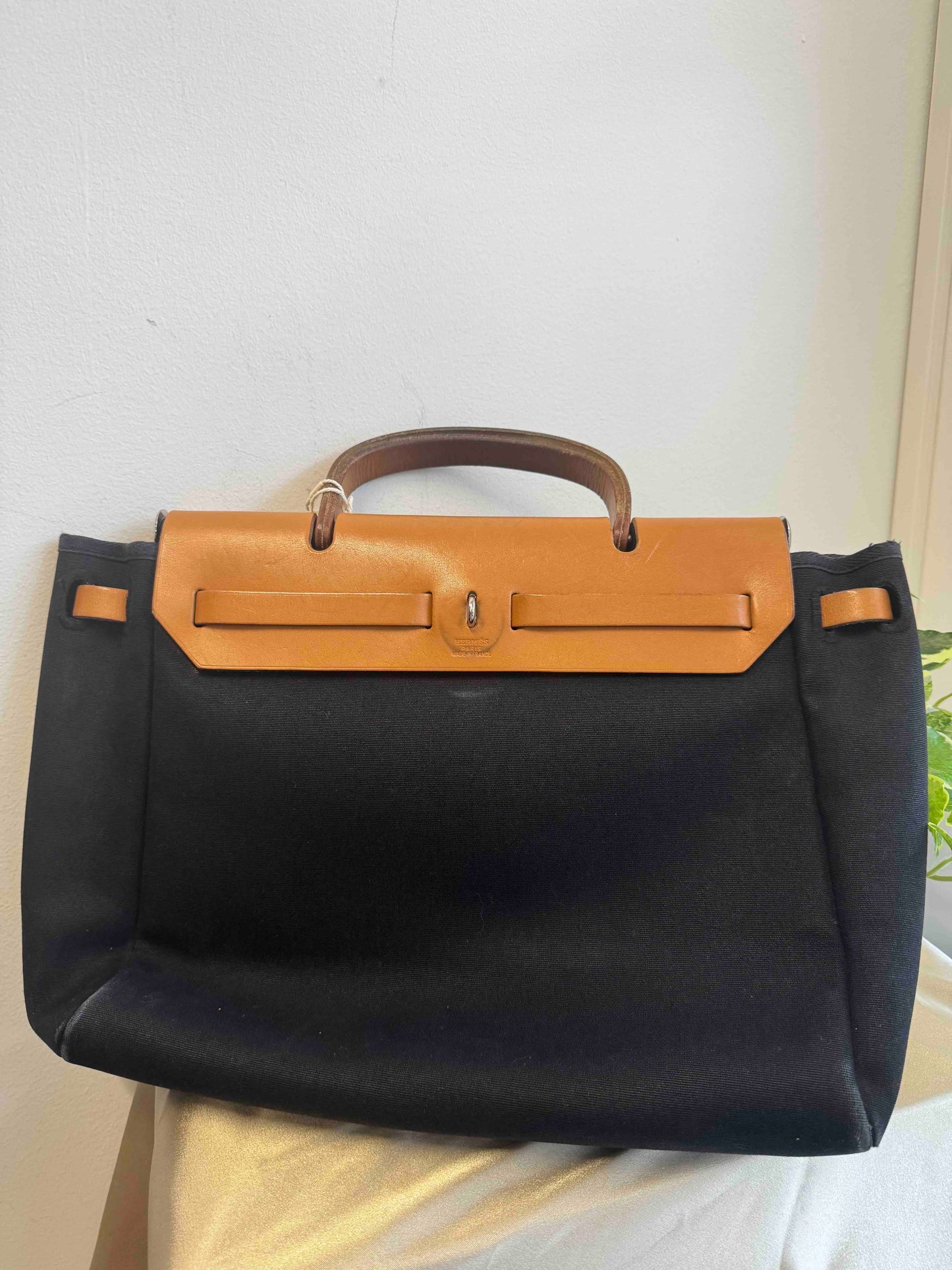 Hermes Herbag Zip 31 Black Canvas Top Handle Bag