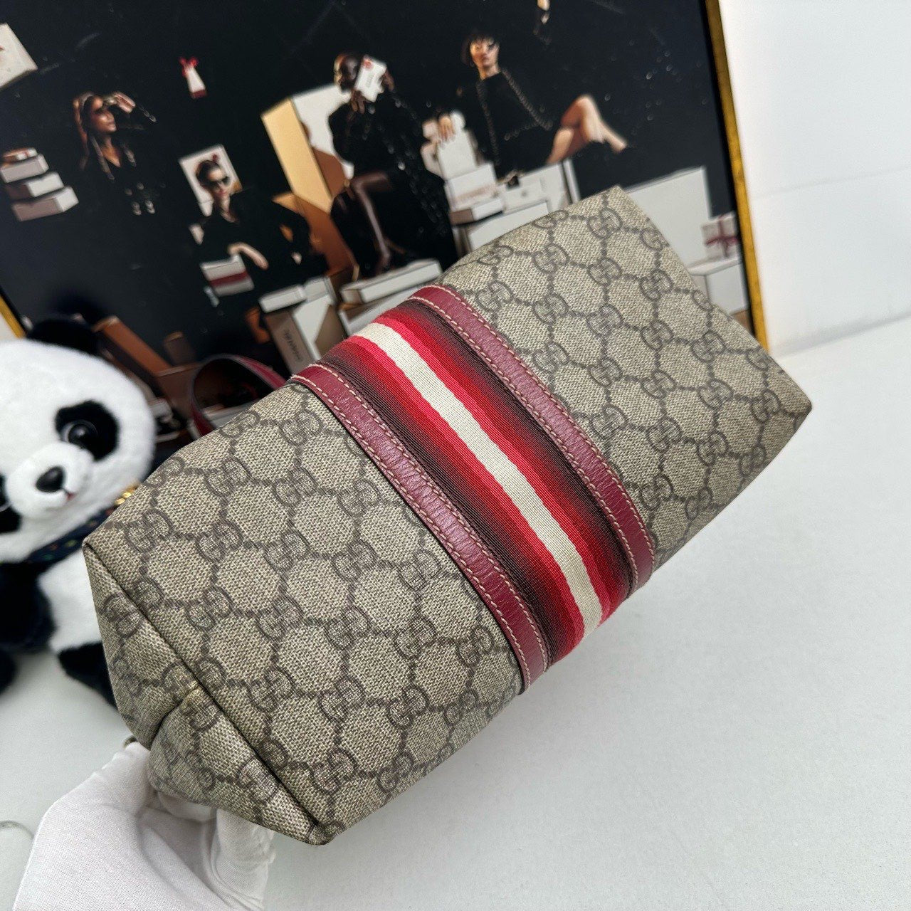 Gucci GG Canvas Red and Beige Pre-Loved Tote Bag (12271977)