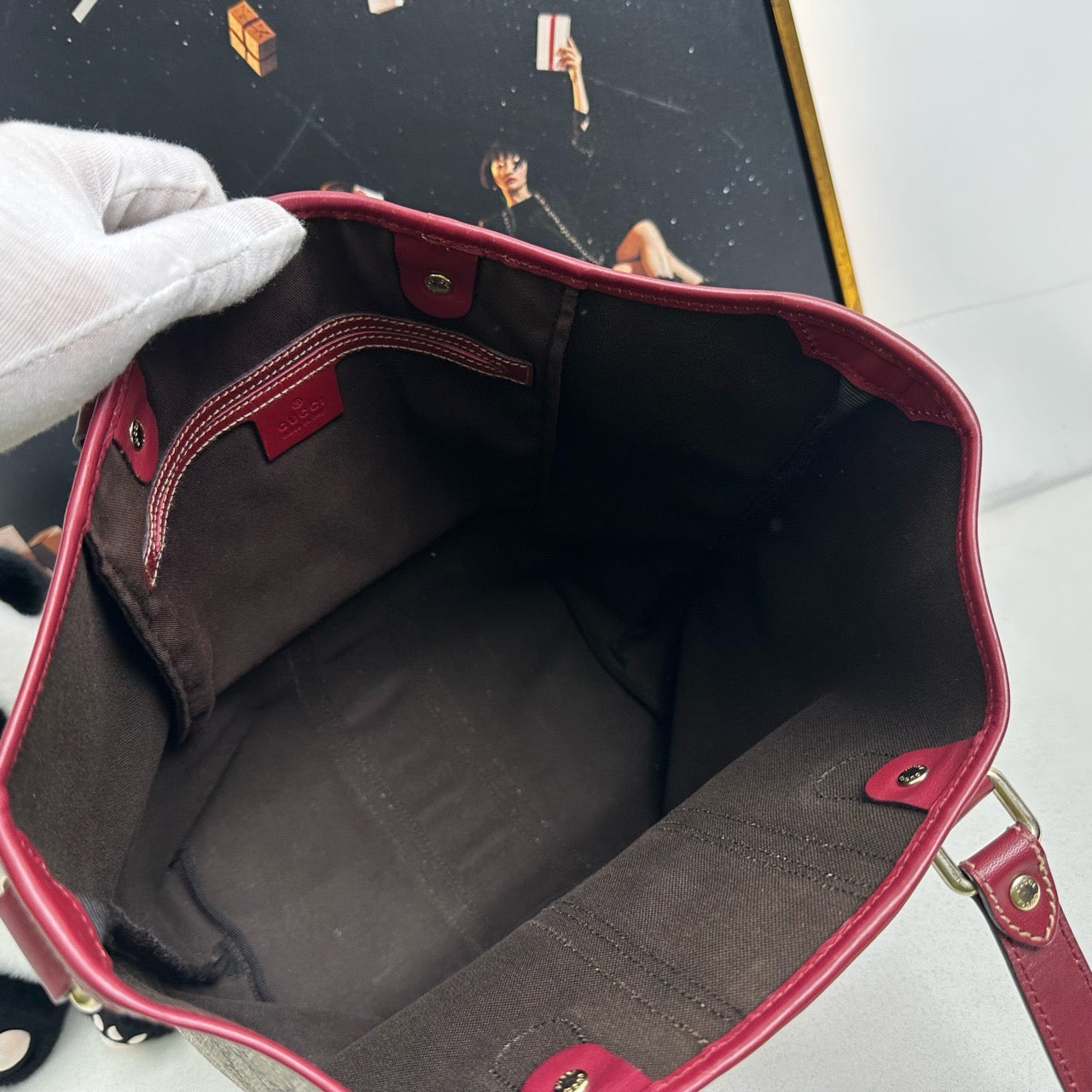 Gucci GG Canvas Red and Beige Pre-Loved Tote Bag (12271977)