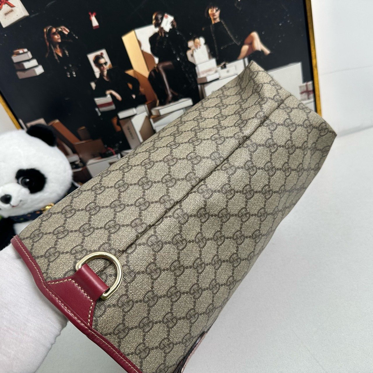 Gucci GG Canvas Red and Beige Pre-Loved Tote Bag (12271977)