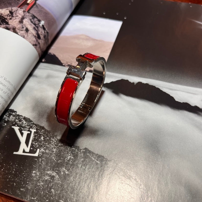Hermes Clic Clac H Bracelet Red Silver Plated Jewelry