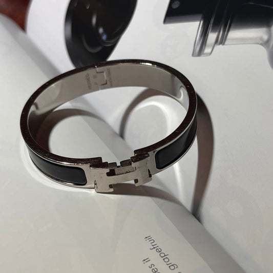 Hermes Clic H Bracelet Black Silver Bracelets