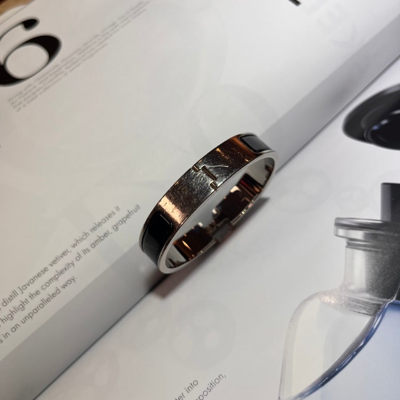 Hermes Clic H Bracelet Black Silver Bracelets