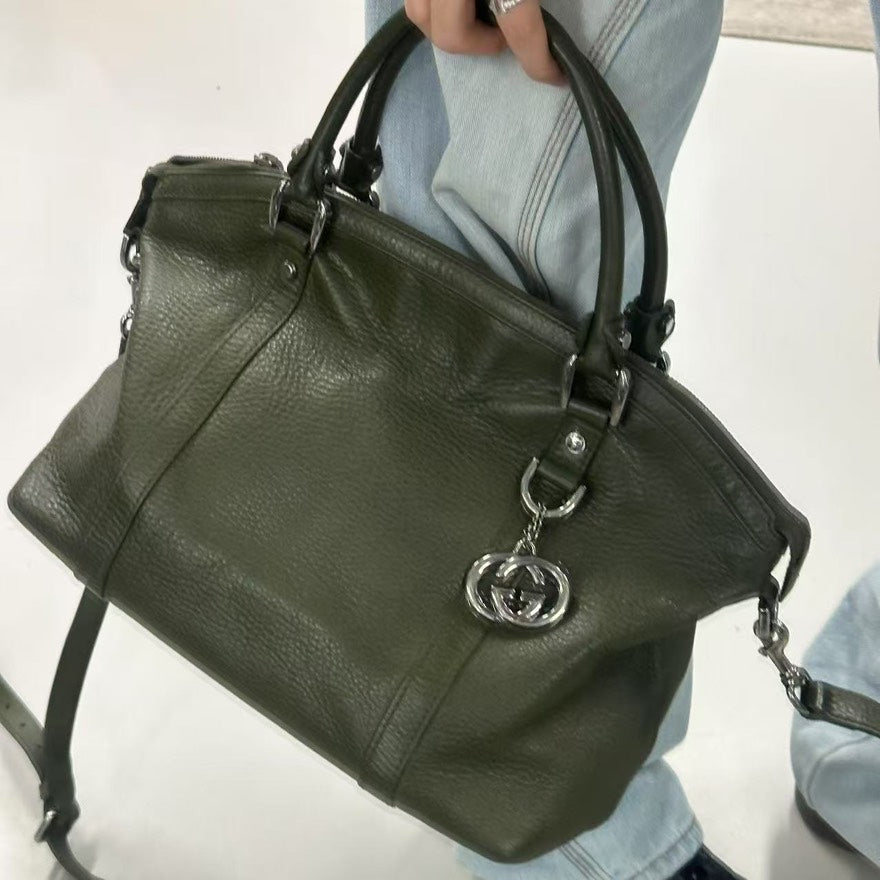 Gucci Olive Green Leather Shoulder Bag