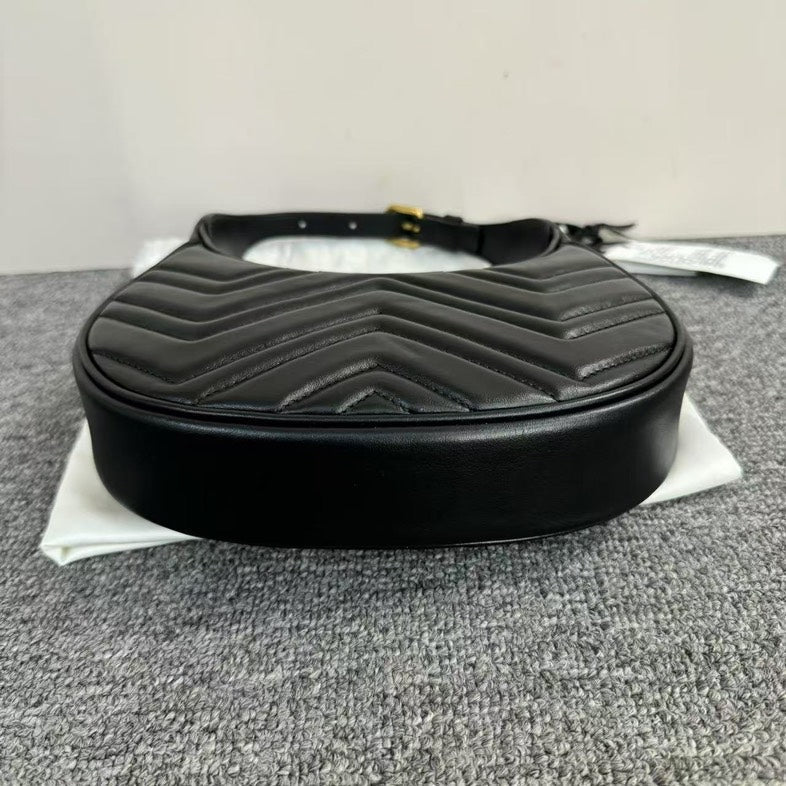 Gucci GG Marmont Chevron Black Leather Shoulder Bag