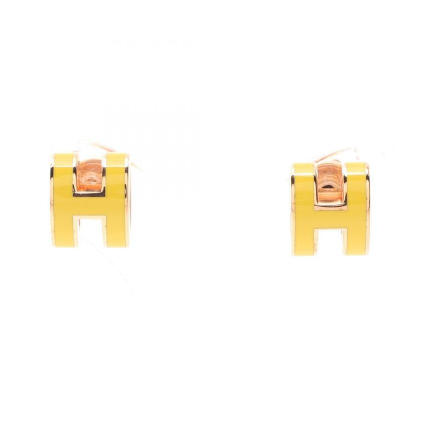 HERMES Mini Pop H Earrings Pink Gold Yellow Pre-loved Condition A