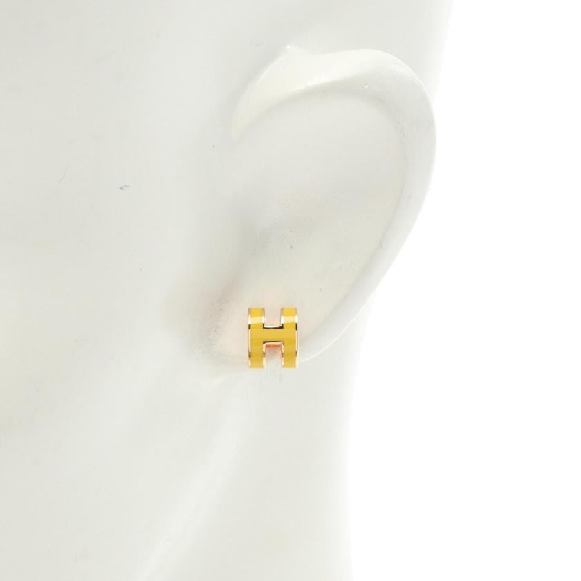 HERMES Mini Pop H Earrings Pink Gold Yellow Pre-loved Condition A