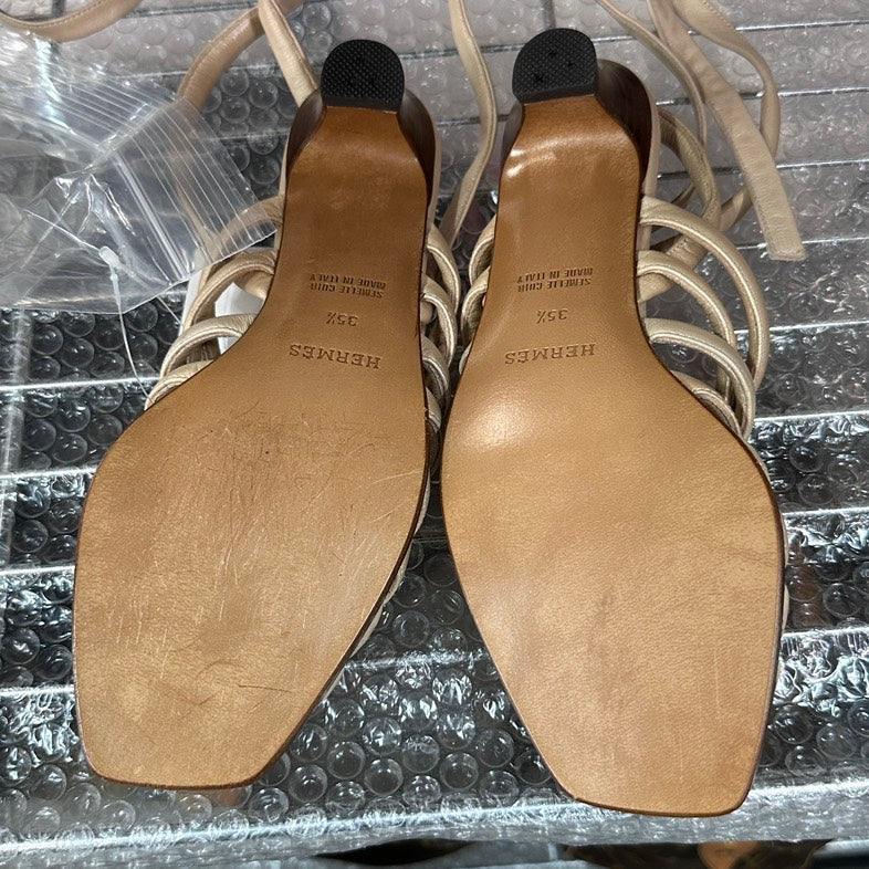 Hermes Pre-loved Sandals Beige Leather Size 35.5