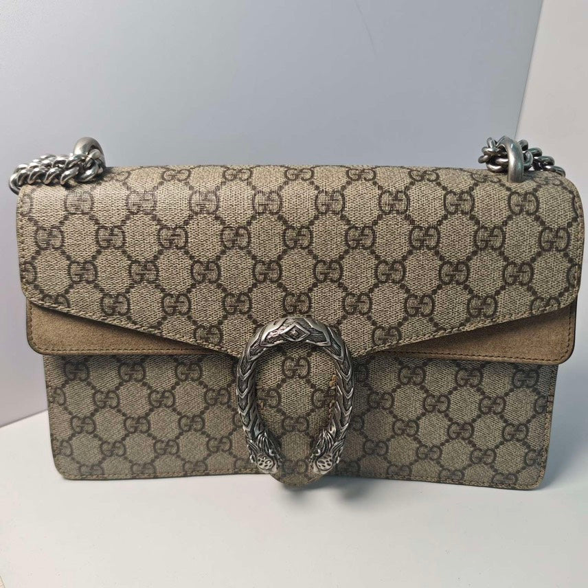Gucci Dionysus MM Shoulder Bag Beige Canvas Preloved