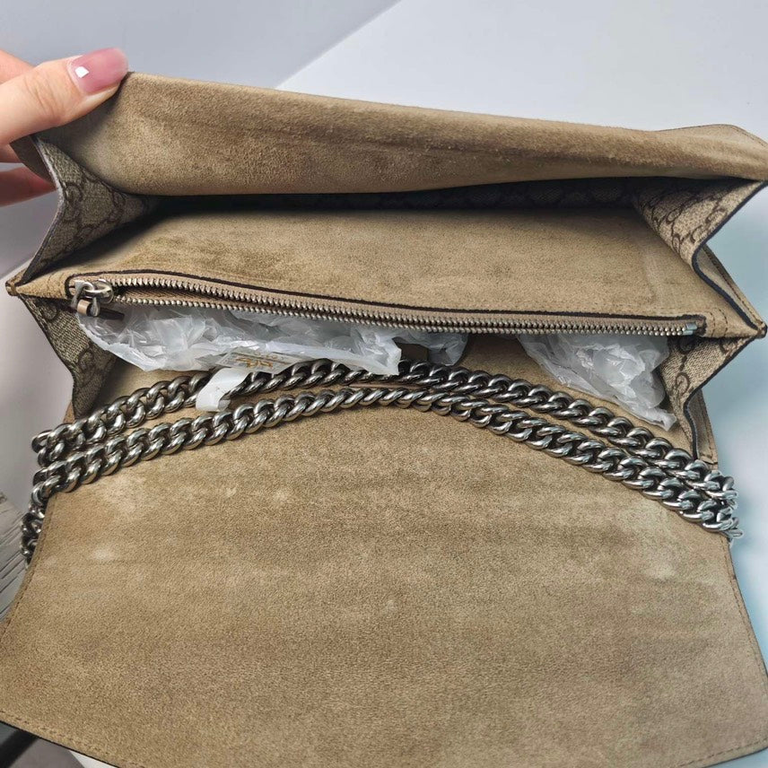 Gucci Dionysus MM Shoulder Bag Beige Canvas Preloved