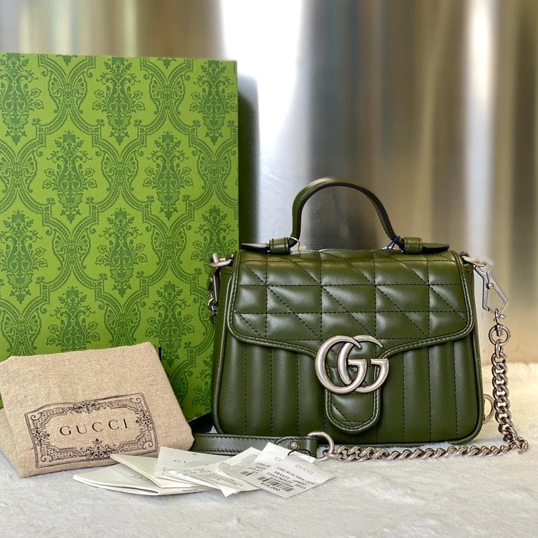 Gucci Pre-Loved Marmont Handbag 5413 in Quilted Olive Leather Shoulder Bag