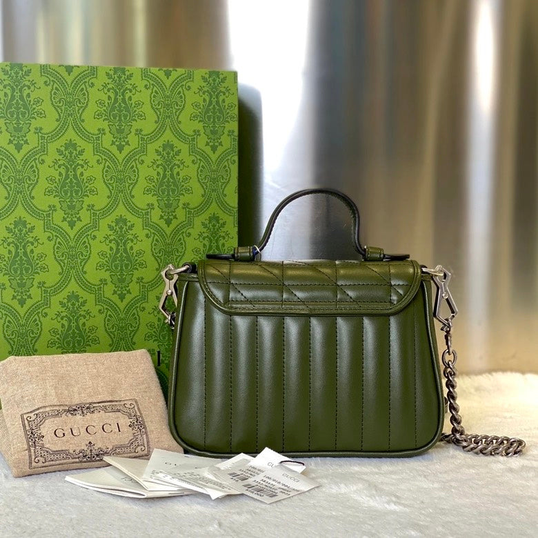 Gucci Pre-Loved Marmont Handbag 5413 in Quilted Olive Leather Shoulder Bag