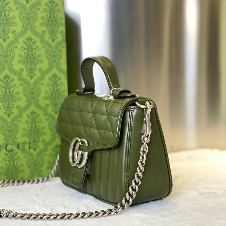 Gucci Pre-Loved Marmont Handbag 5413 in Quilted Olive Leather Shoulder Bag