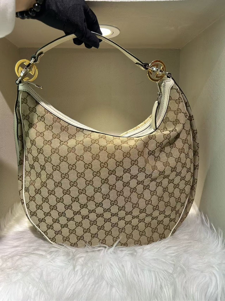 GUCCI GG Monogram Beige/Beige Hobo Bag - Pre-loved Designer Handbag