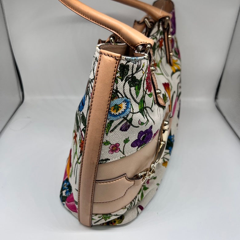 Gucci Preloved Z1521 Canvas & Leather Floral Tote Bag