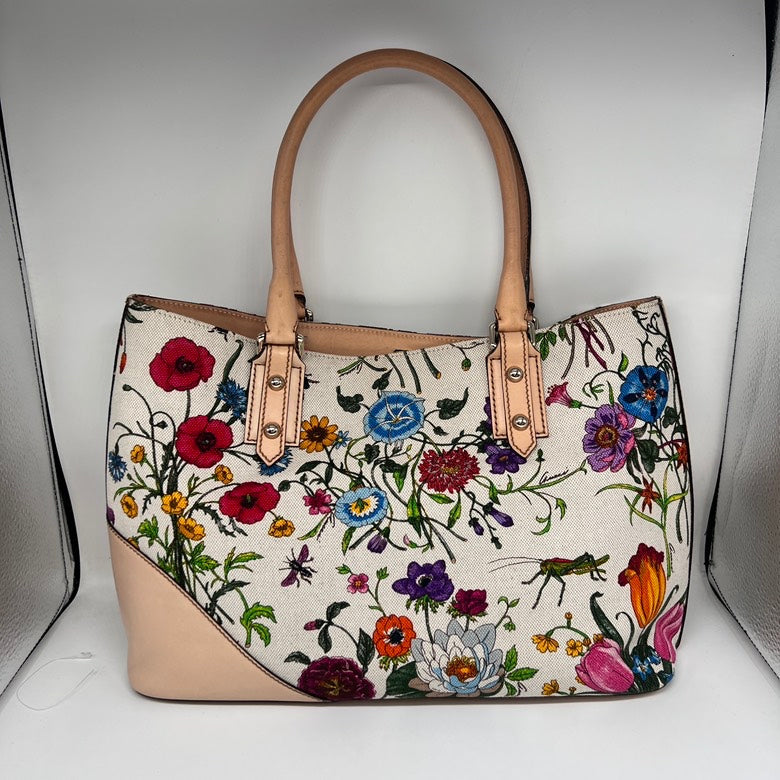Gucci Preloved Z1521 Canvas & Leather Floral Tote Bag