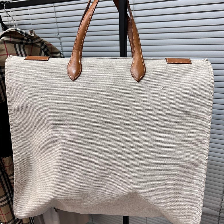 Hermes Preloved Canvas & Leather Handbag Beige Satchel