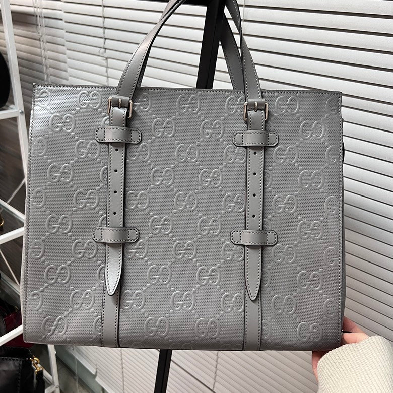 Gucci Preloved GG Marmont Grey Leather Tote Bag Z3763