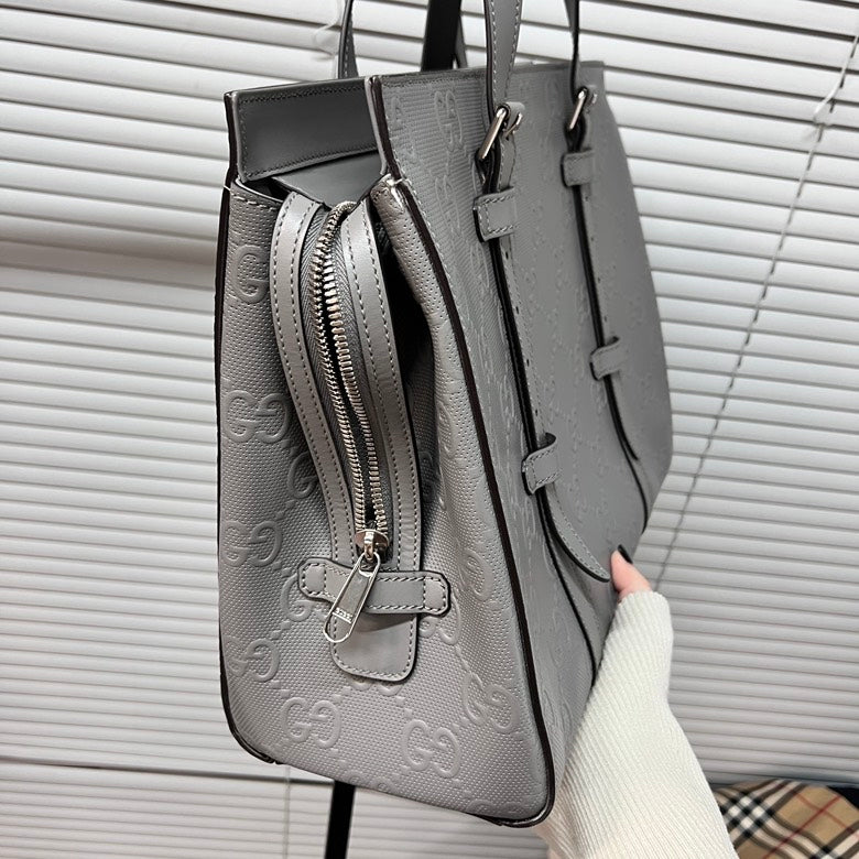 Gucci Preloved GG Marmont Grey Leather Tote Bag Z3763