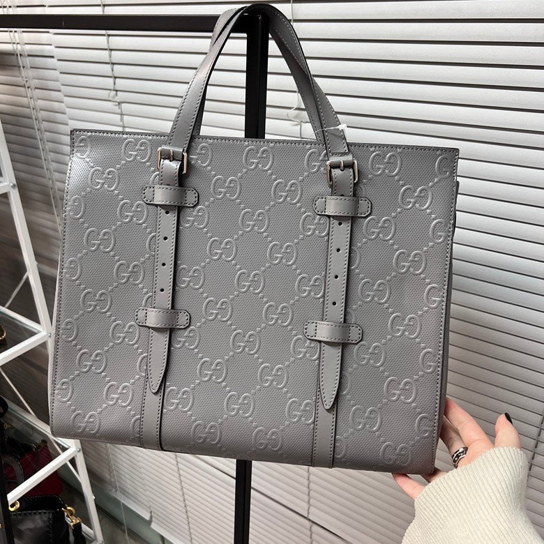 Gucci Preloved GG Marmont Grey Leather Tote Bag Z3763