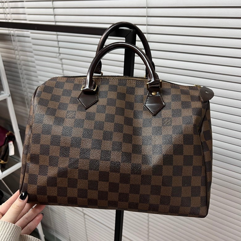 Louis Vuitton Damier Ebene Leather Speedy Bag in Brown - Preloved