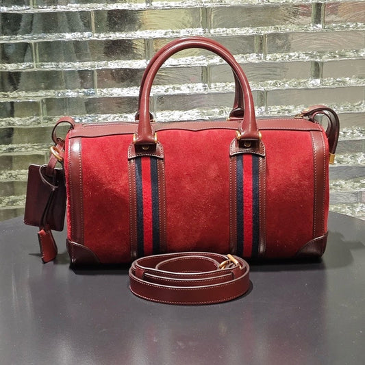 Gucci Red Suede Vintage Duffle Bag