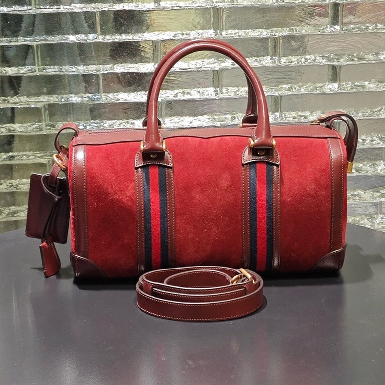 Gucci Red Suede Vintage Duffle Bag