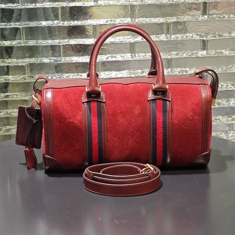 Gucci Red Suede Vintage Duffle Bag