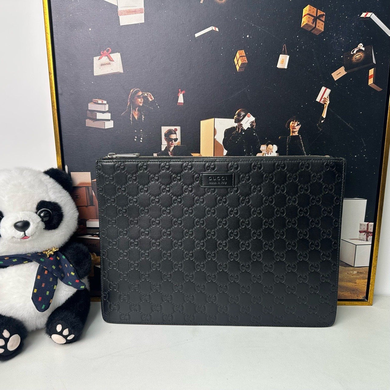 Gucci GG Imprimé Black Leather Clutch - Pre-Loved Designer Bag (11623468)