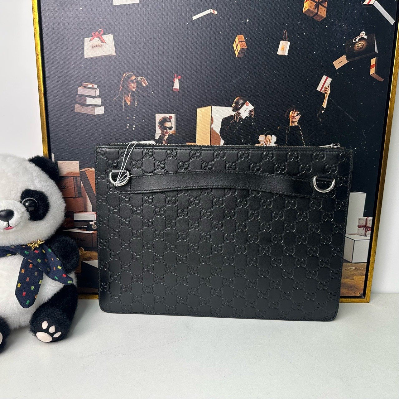 Gucci GG Imprimé Black Leather Clutch - Pre-Loved Designer Bag (11623468)