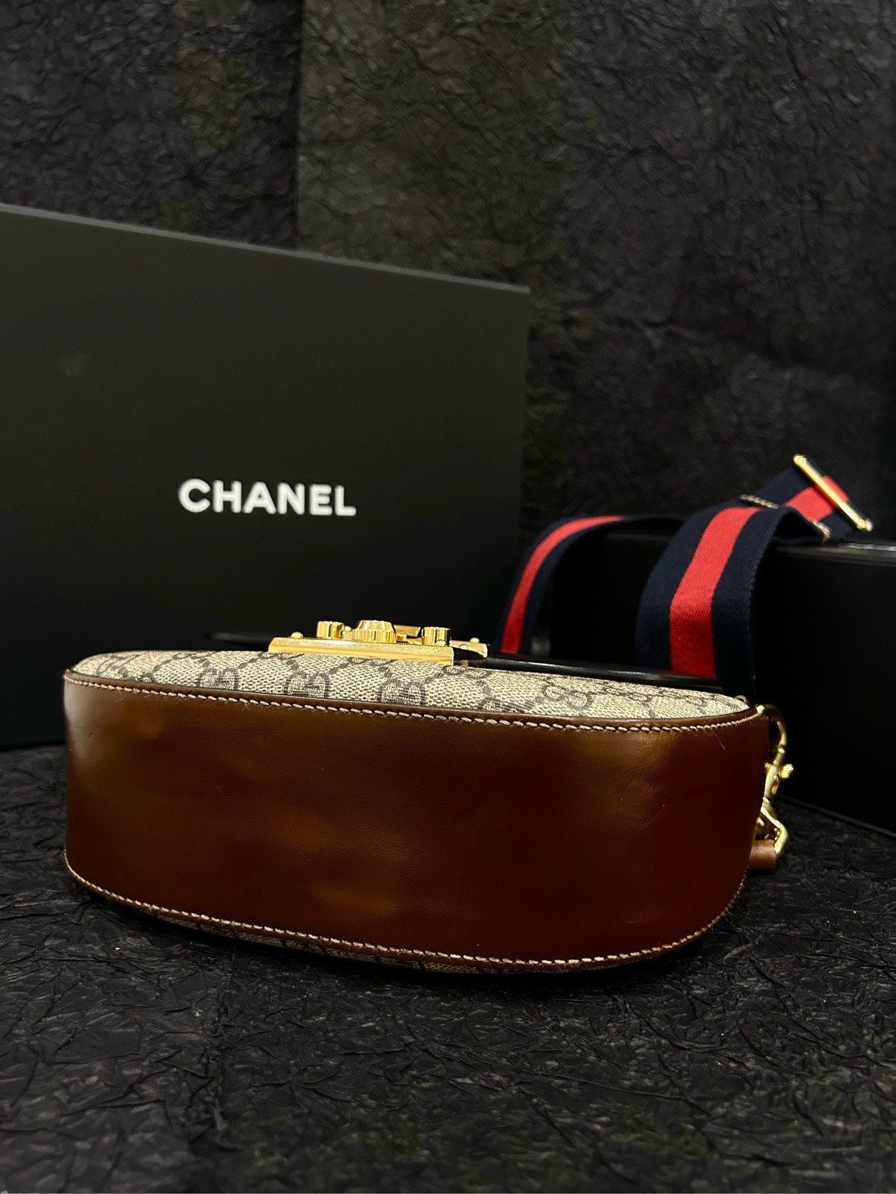 Gucci GG Monogram Padlock Saddle Bag Beige Black - Crossbody Bag