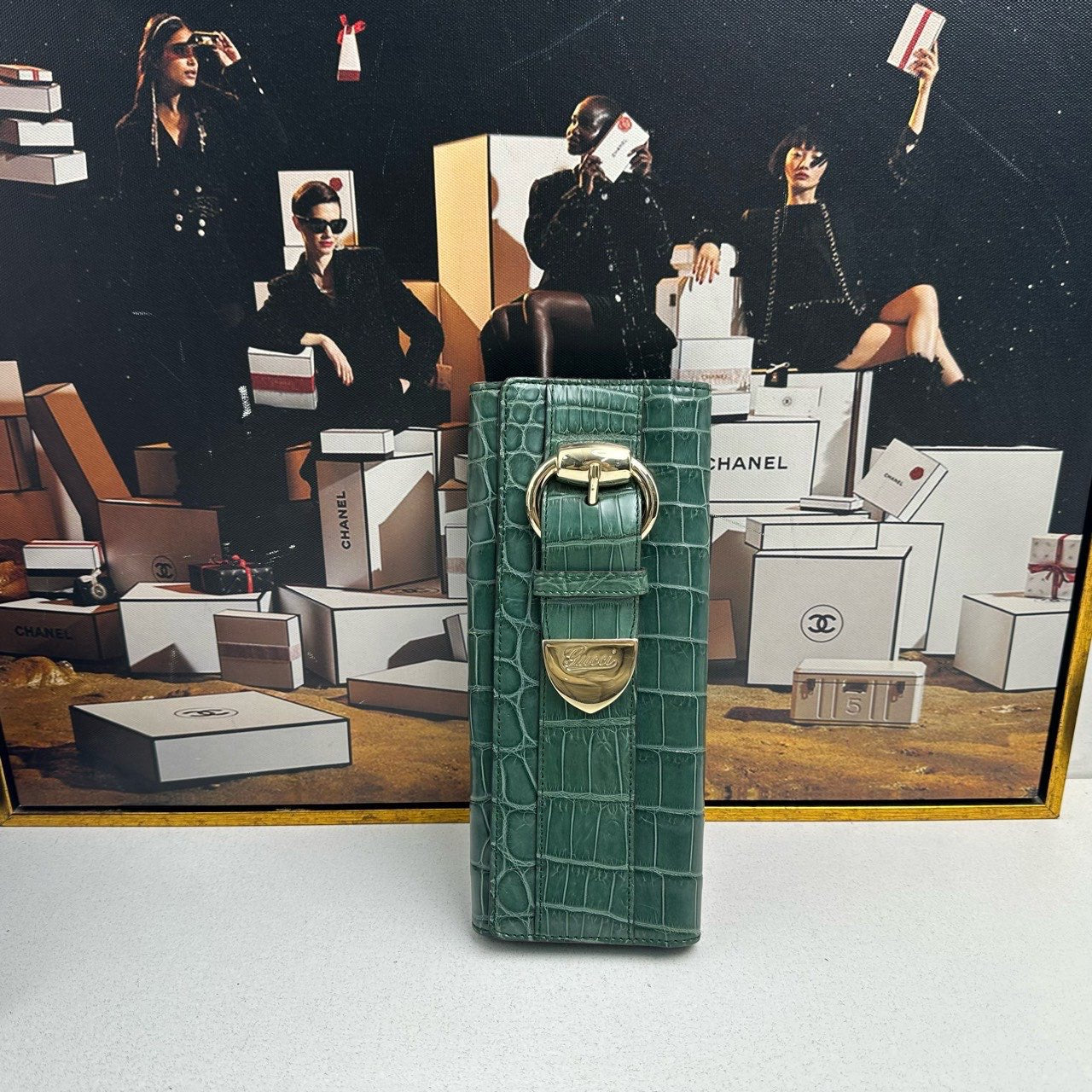 Gucci GG Marmont Green Crocodile Leather Wallet