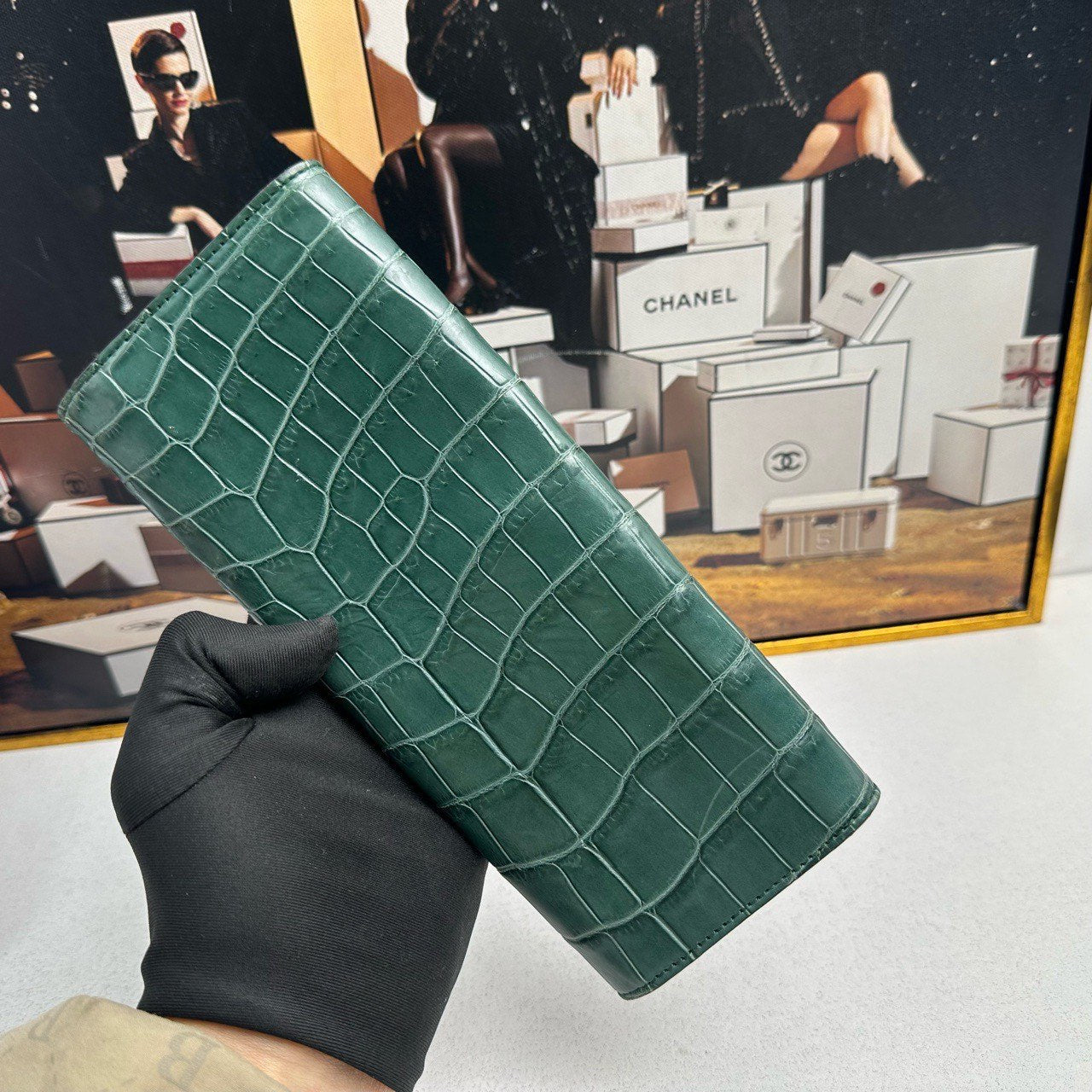 Gucci GG Marmont Green Crocodile Leather Wallet