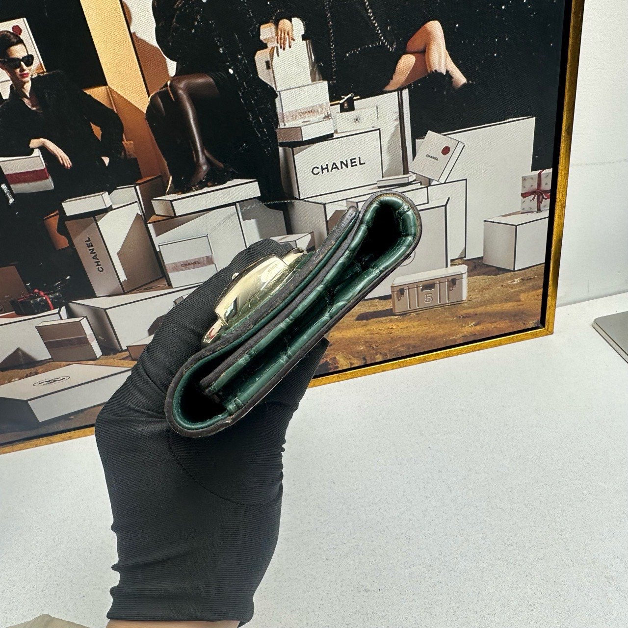 Gucci GG Marmont Green Crocodile Leather Wallet