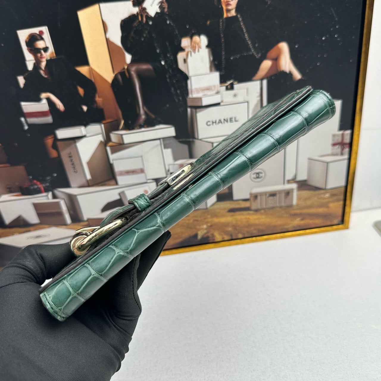 Gucci GG Marmont Green Crocodile Leather Wallet
