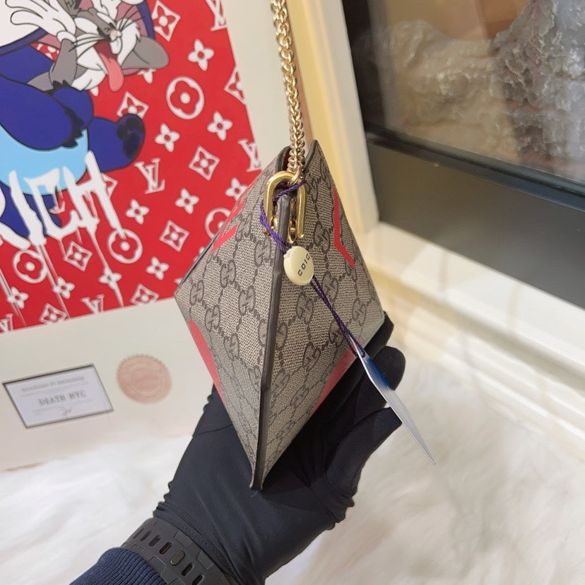 Gucci GG Heart Chain Crossbody Bag Beige Monogram Canvas