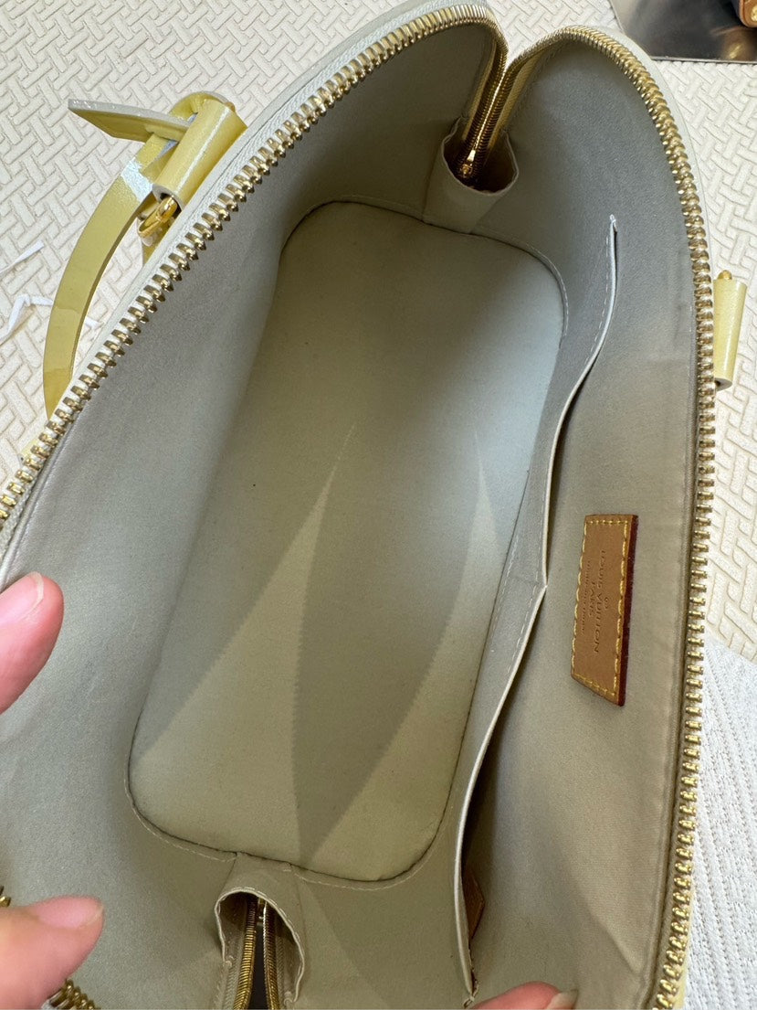 Louis Vuitton Alma PM Bag Yellow Patent Leather Top Handle Bag