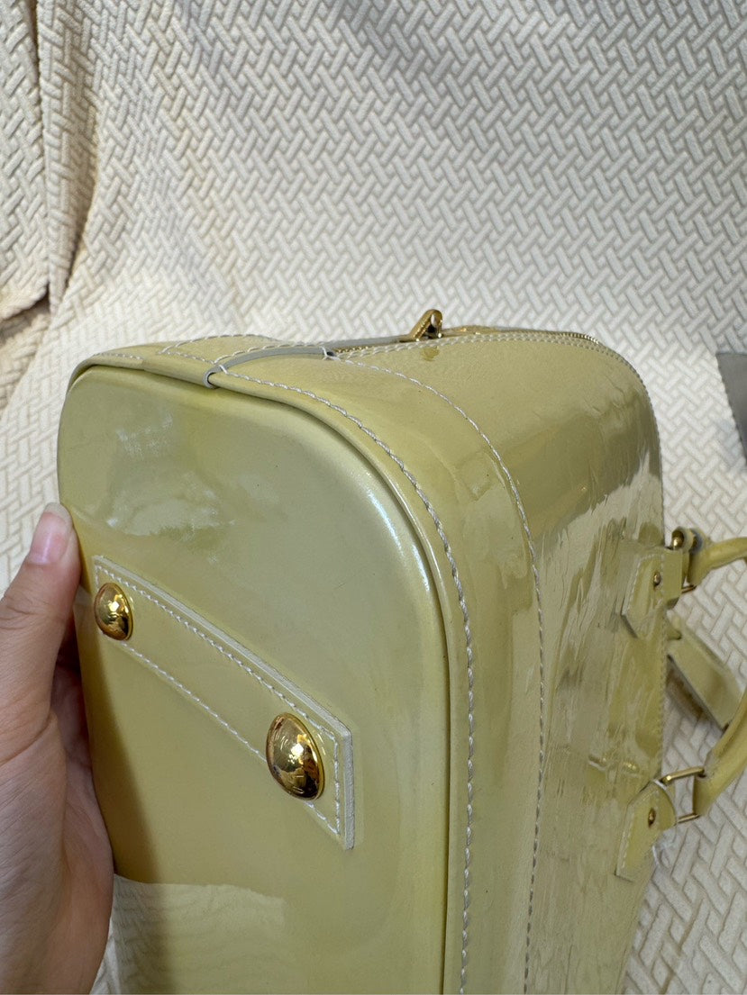 Louis Vuitton Alma PM Bag Yellow Patent Leather Top Handle Bag