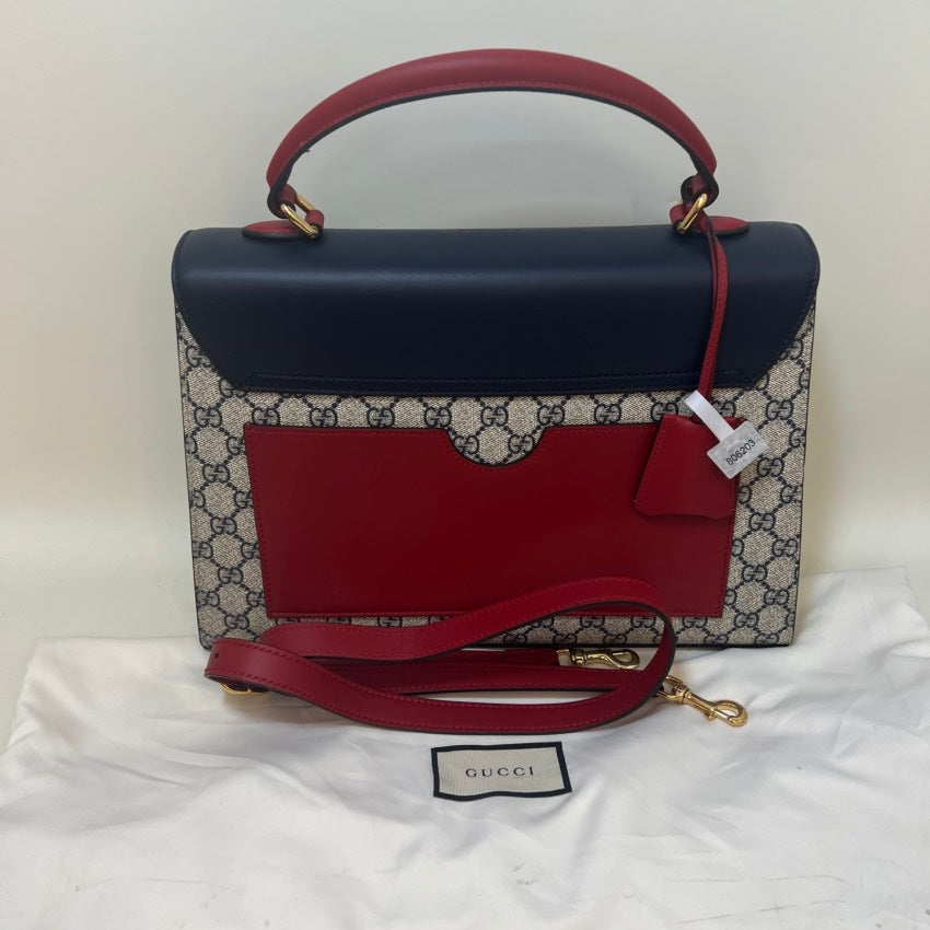 Gucci Padlock Shoulder Bag Navy Blue/Red Leather Canvas