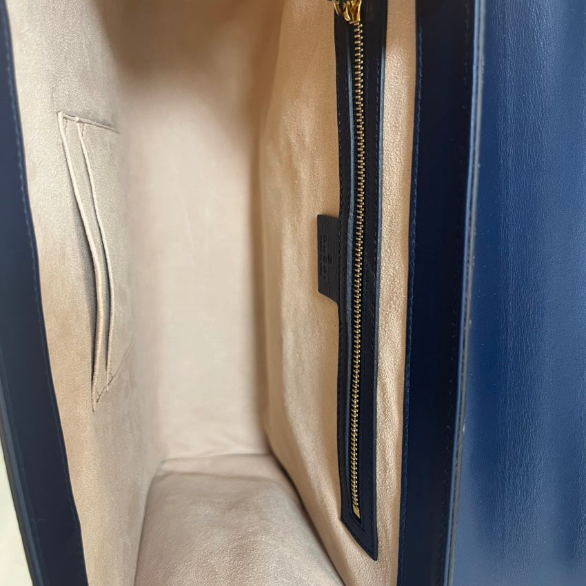 Gucci Padlock Shoulder Bag Navy Blue/Red Leather Canvas