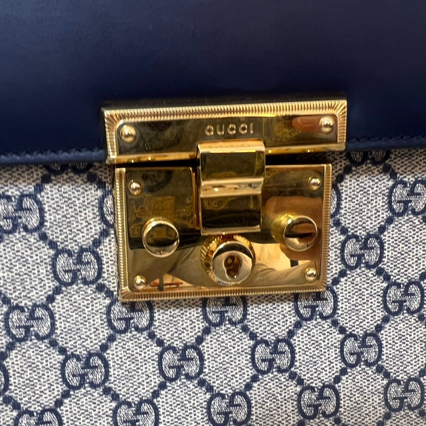 Gucci Padlock Shoulder Bag Navy Blue/Red Leather Canvas