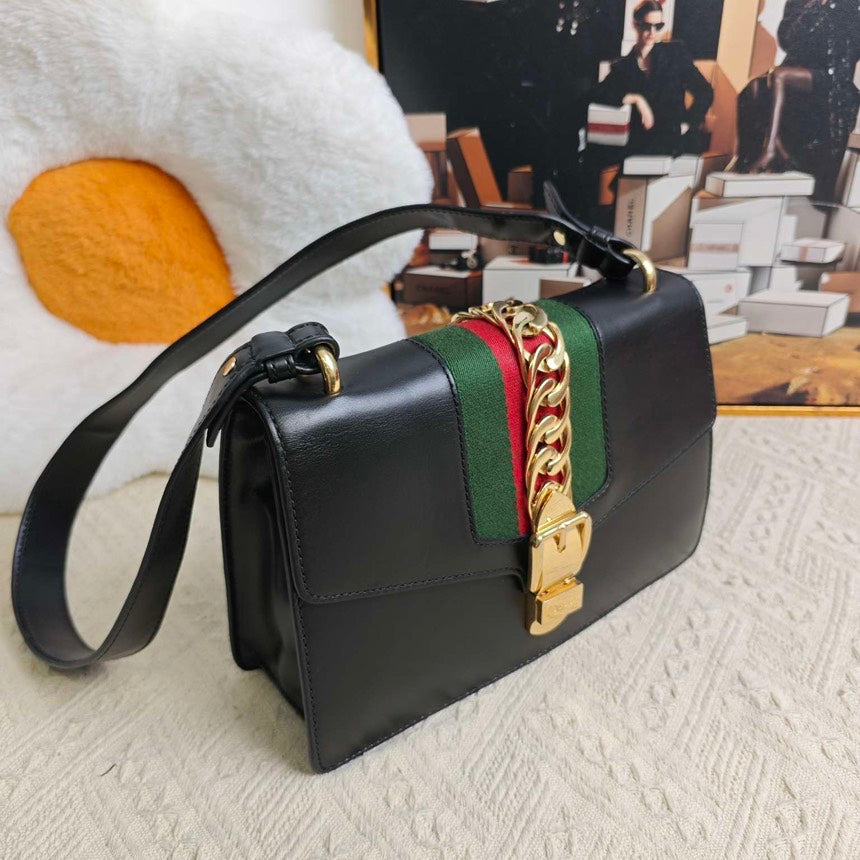Gucci Sylvie Black Shoulder Bag - Pre-Loved Designer Handbag