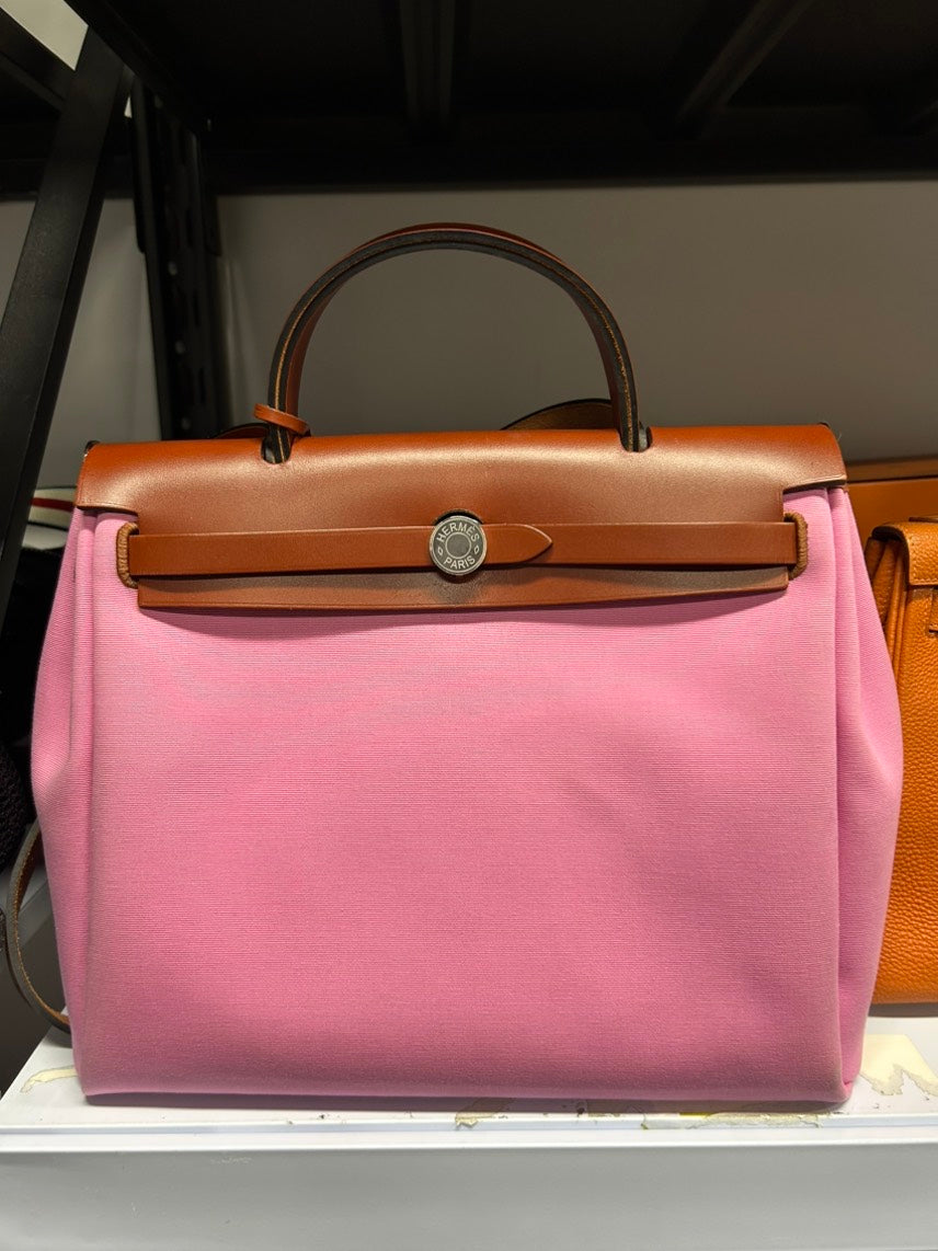 Hermes Herbag MM Pink Canvas Satchel/Top Handle Bag