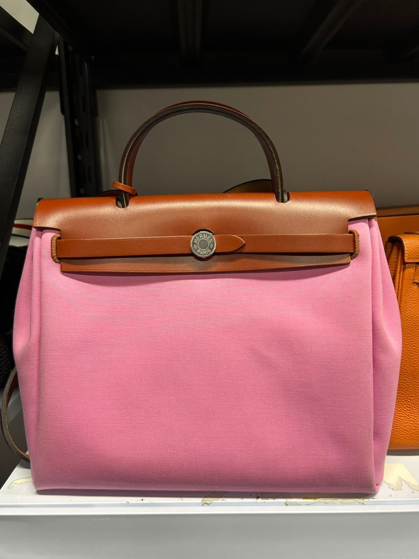 Hermes Herbag MM Pink Canvas Satchel/Top Handle Bag