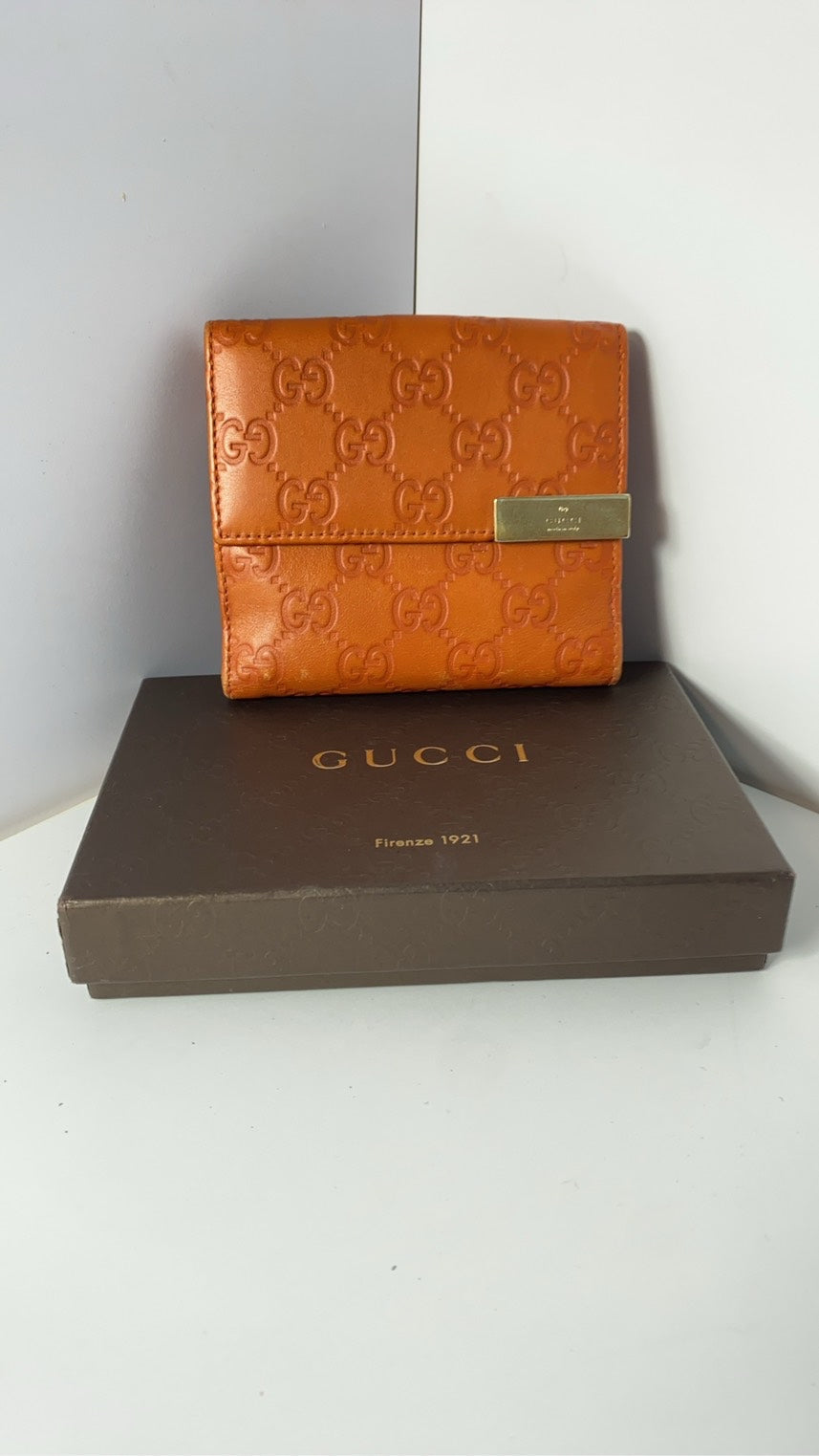 Gucci GG Marmont Foldable Wallet Orange Leather with Original Box